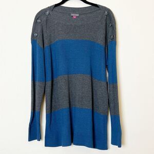 Vince Camuto Button Shoulder Stripe Pullover Top, Cool Dusk Size Medium